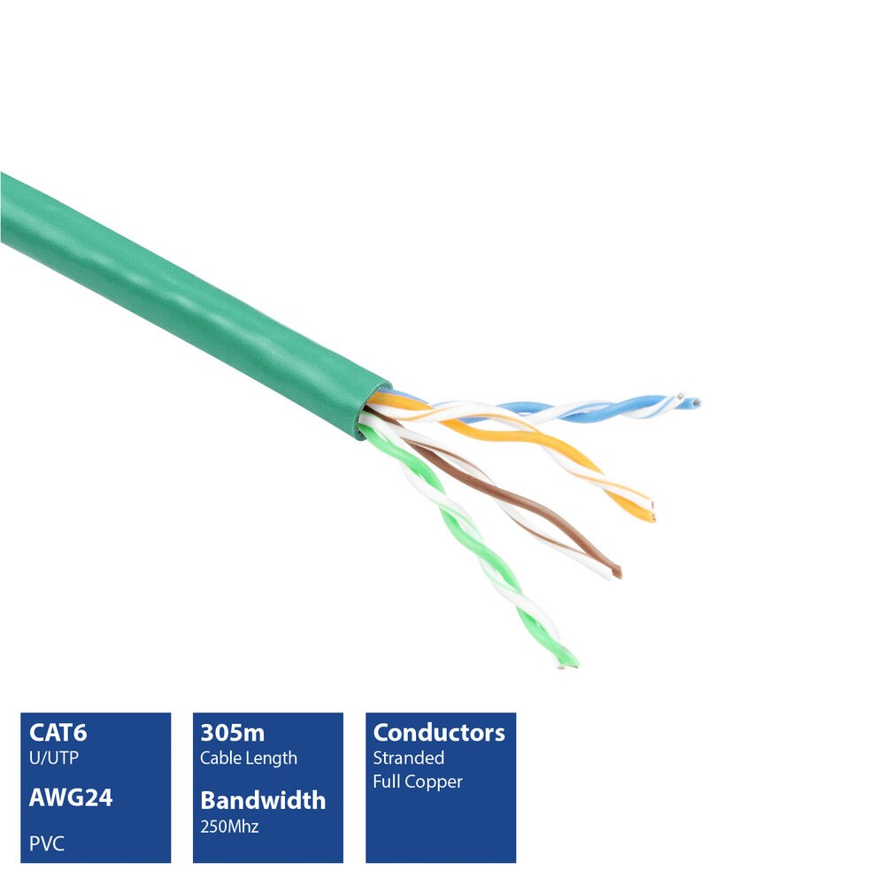 EP387B  Bobina CAT 6 U/UTP  305m Flexible Verde, AWG24 CU PVC   ACT