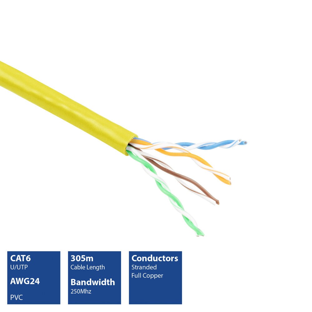 EP388B  Bobina CAT 6 U/UTP  305m Flexible Amarillo, AWG24 CU PVC   ACT