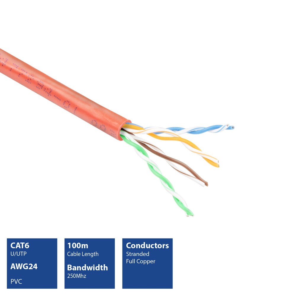 EP850H  Bobina CAT 6 U/UTP  100m Flexible Rojo, AWG24 CU PVC   ACT