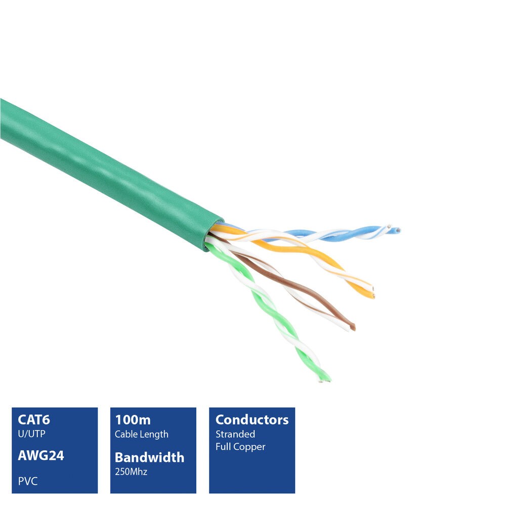 EP870H  Bobina CAT 6 U/UTP  100m Flexible Verde, AWG24 CU PVC   ACT