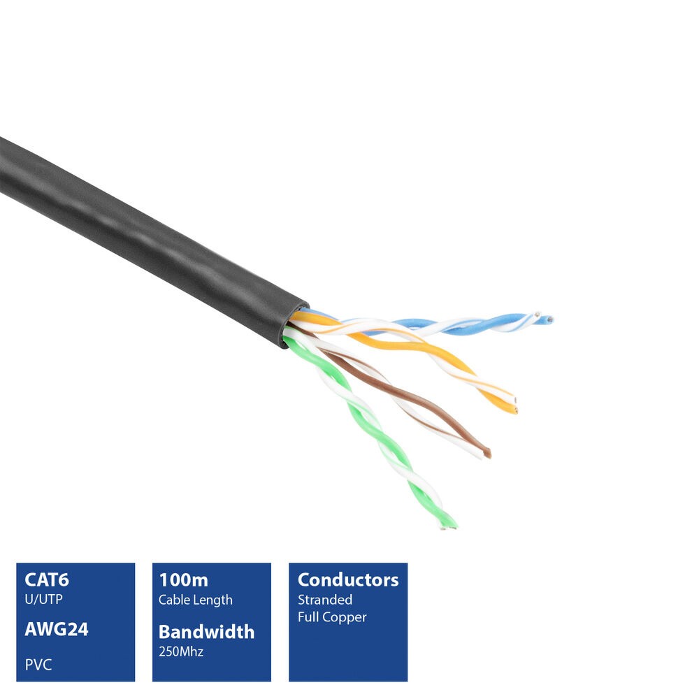 EP890H  Bobina CAT 6 U/UTP  100m Flexible Negro, AWG24 CU PVC   ACT