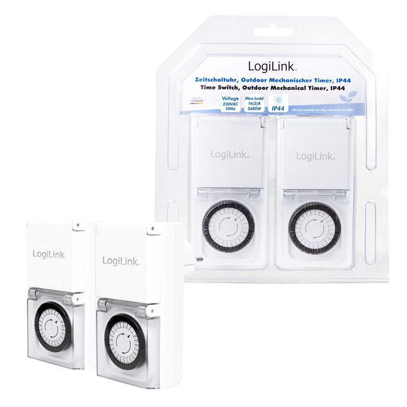 ET0006A  Programador electrico Cuadrado Analogico Mecanico IP44 Exterior Logilink Blister 2 Unidades