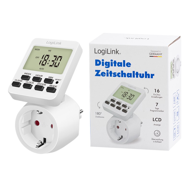 ET0014  Programador electrico digital con pantalla giratoria. LOGILINK