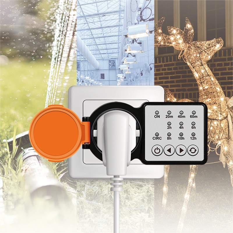 ET0015  Interruptor horario exterior, CEE 7/3, Temporizador, IP44, 3600 W, negro/naranja