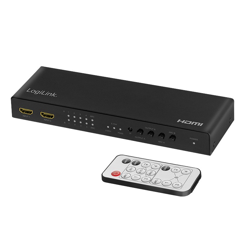 HD0049  Matrix Switch HDMI  4x2 HDMI Matrix Switch, 4K/60Hz HDR, ARC, extract, scaler, RC  Logilink