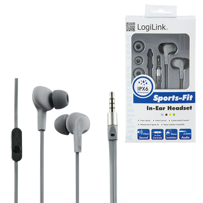 HS0041  IntraAuricular con microfono Gris, Water resistant (IPX6)