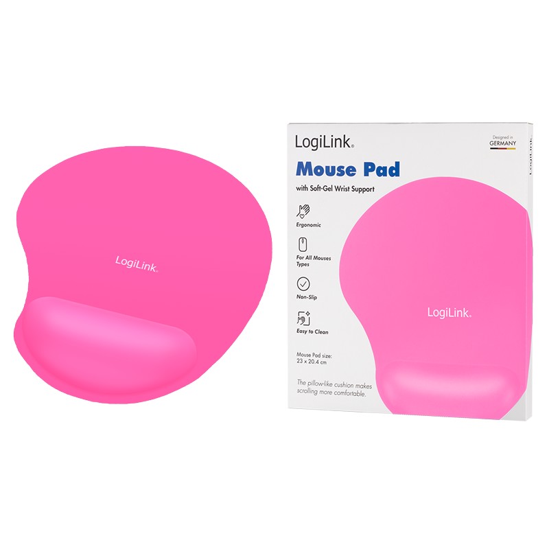 ID0027P  Alfombrilla de ratón con reposamuñecas de gel, color Rosa Logilink