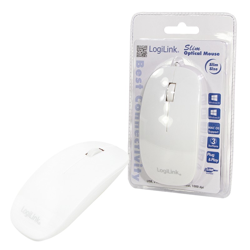 ID0062  Ratón Óptico Plano Slim 1000dpii Blanco USB Logilink