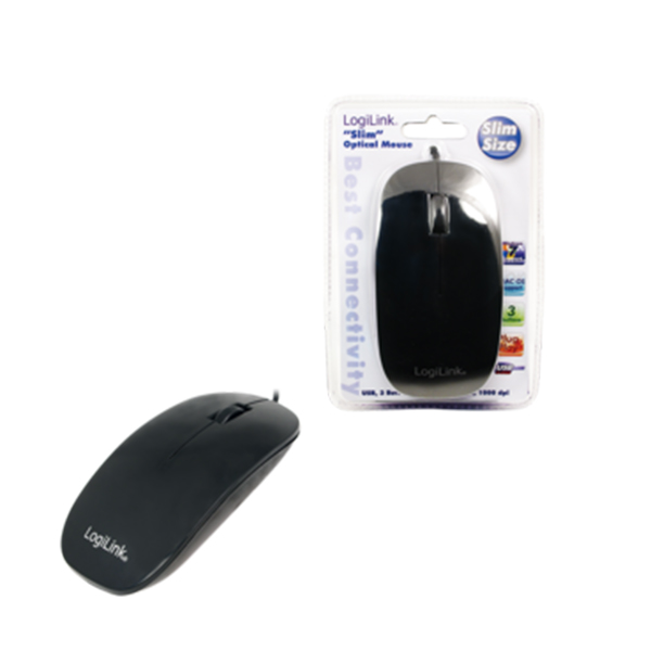 ID0063  Ratón Optico Plano Slim 1000dpii Negro USB Logilink