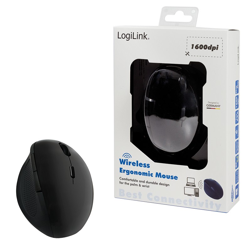 ID0139  Ratón Ergonomico Wireless 2.4GHz 5 botones + 1DPI 1000/1200/1600 dpi  Negro LogiLink