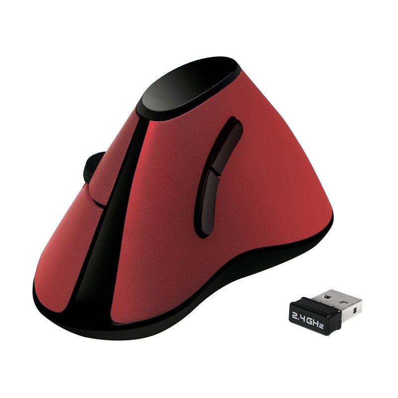 ID0159  Ratón Vertical Wireless 2.4GHz 5 botones Rojo Logilin