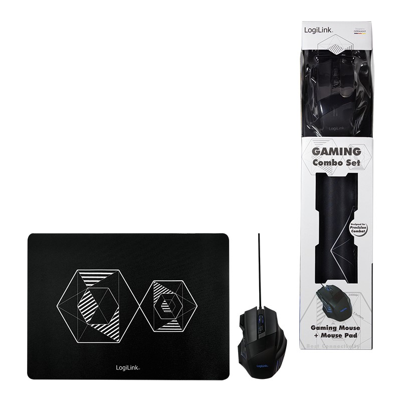 ID0162  Combo Gaming  Juego de ratón y Alfombrilla para ratón con Sensor óptico preciso Negro Logilink