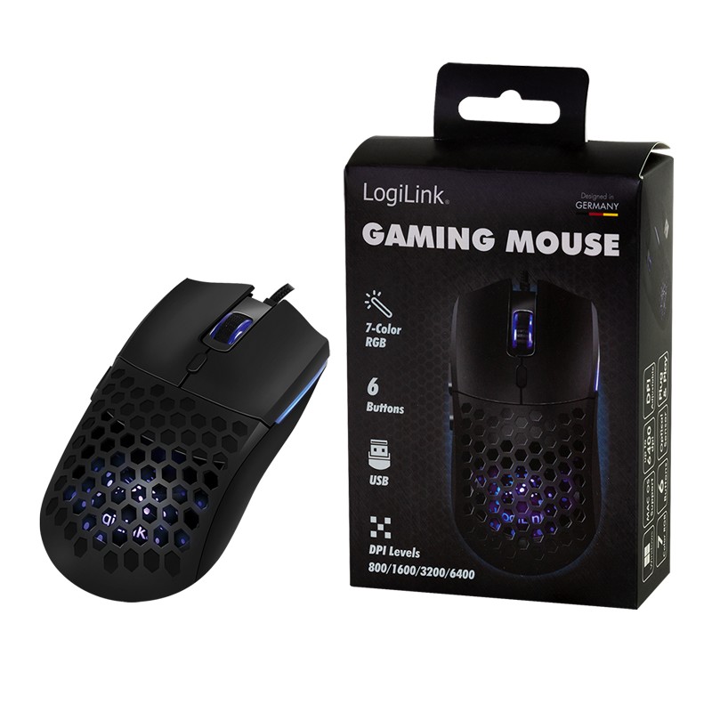 ID0208  Ratón Optico Gaming 6 botones 800/1600/3200/6400 dpi  Negro USB Logilink