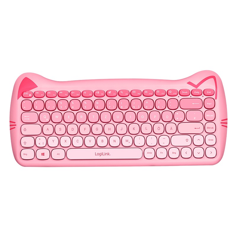 ID0220  Teclado y ratón inalámbricos de 2,4 GHz, 1600 DPI, apto para niños, Aleman , color Rosa Deutsches 85 Tasten-Layout inklusive