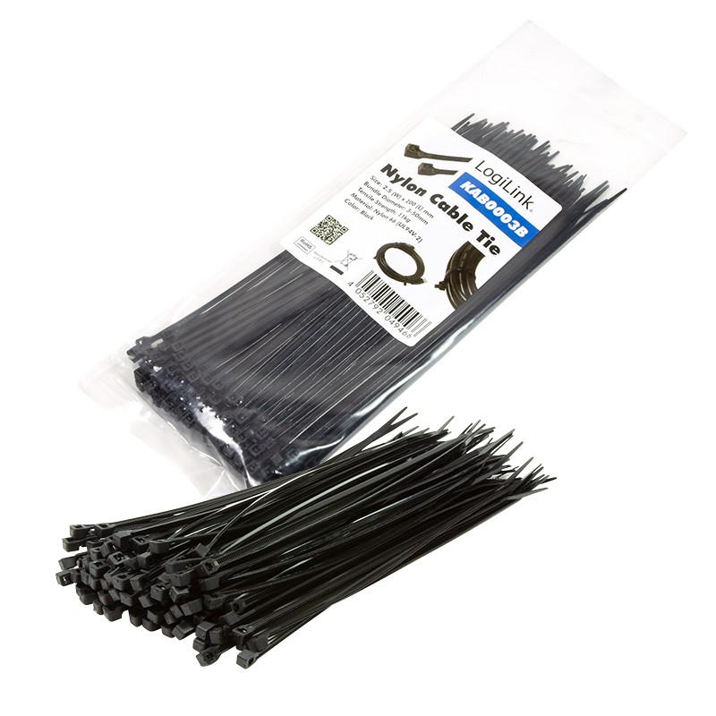 KAB0003B  Bridas Nylon 200x2,5mm Bolsa de  100 unidades Negra