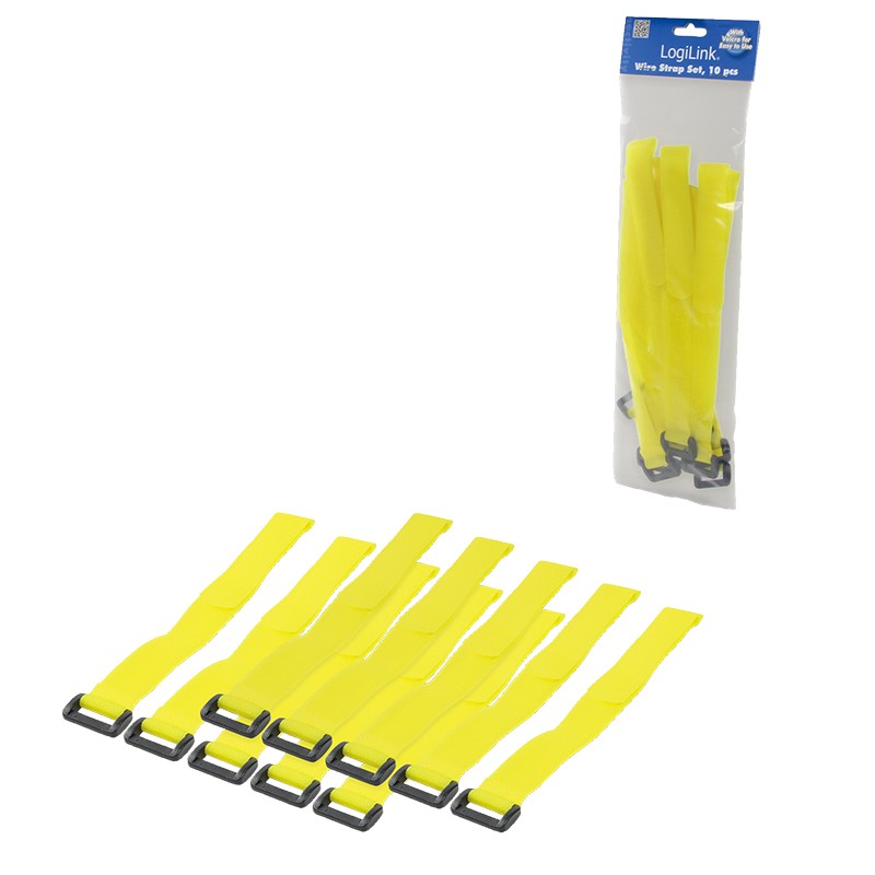 KAB0015  Bridas Velcro 300 x 20mm, 10 pcs., Amarillo LogiLink