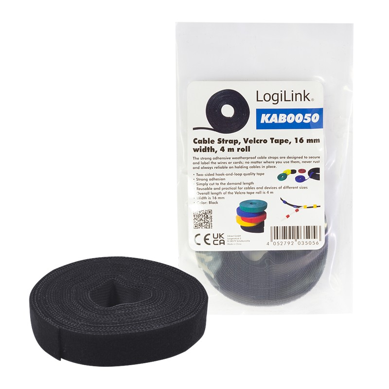 KAB0050  Rollo de Cierre de velcro enrollada Negra  4m x 16mm Logilink