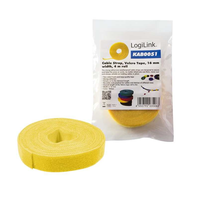 KAB0051  Rollo de Cierre de velcro enrollada Amarillo  4m x 16mm Logilink