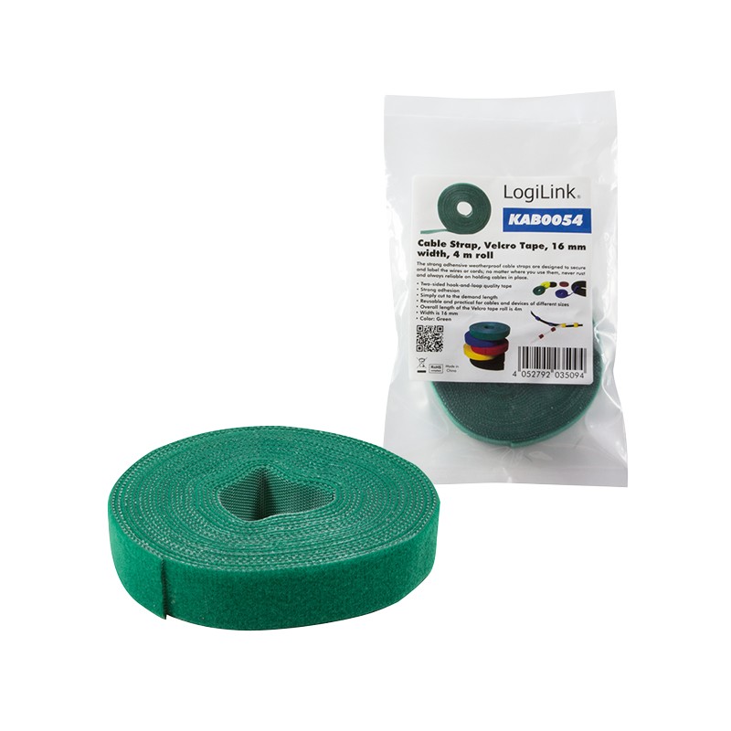 KAB0054  Rollo de Cierre de velcro enrollada Verde  4m x 16mm Logilink