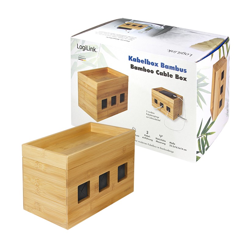 KAB0076  Caja de Gestion de Cables o Regletas 255x140x165 mm bamboo  Logilink