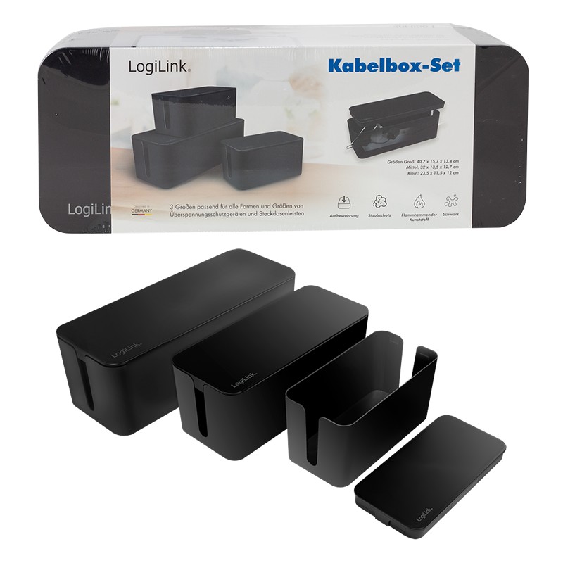 KAB0077  Caja de Gestion de Cables o Regletas  Kit de 3  Negra Logilink