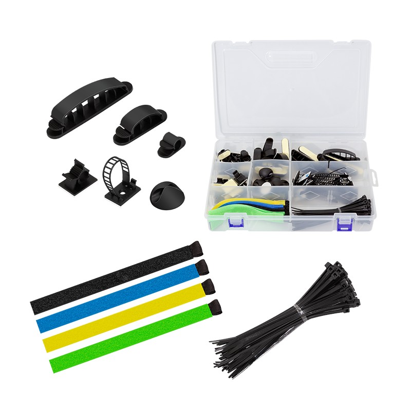 KAB0084  Kit en caja de Organizador de cables, 8 artículos, 128 piezas, colores surtidos
