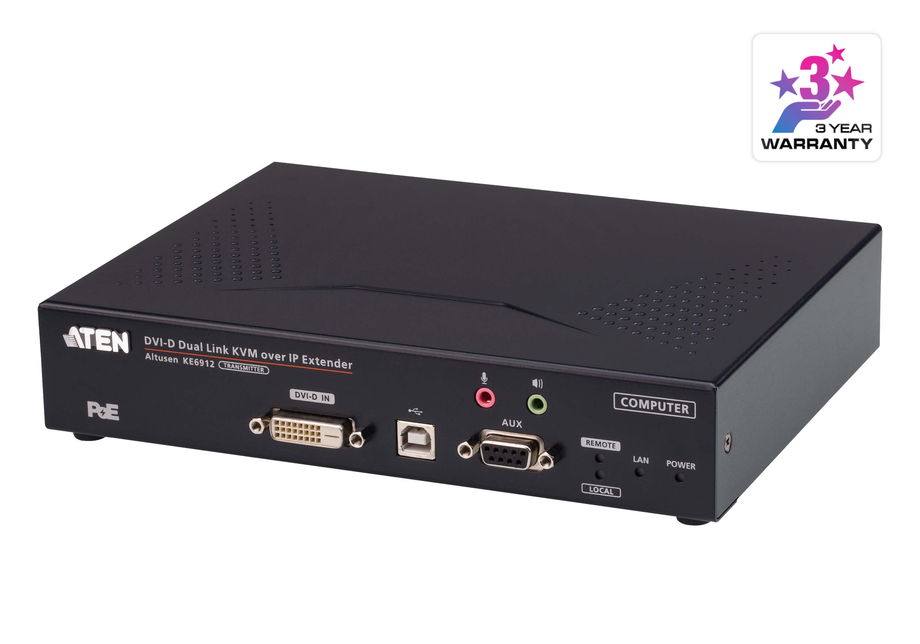 KE6912T  USB 2K DVI-D Dual Link KVM over IP Transmitter with Local Console, Power/LAN Redundancy (SFP Slot - PoE), RS-232 Control and Aud