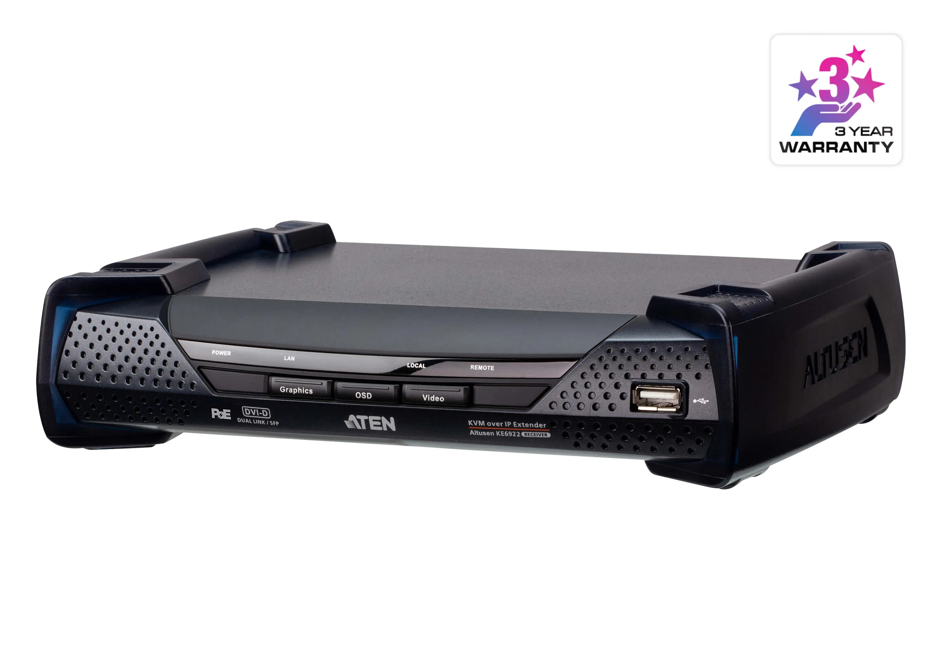 KE6922R-AX  KE6922R Receptor KVM por IP DVI-D dual link 2K con SFP dual y PoE