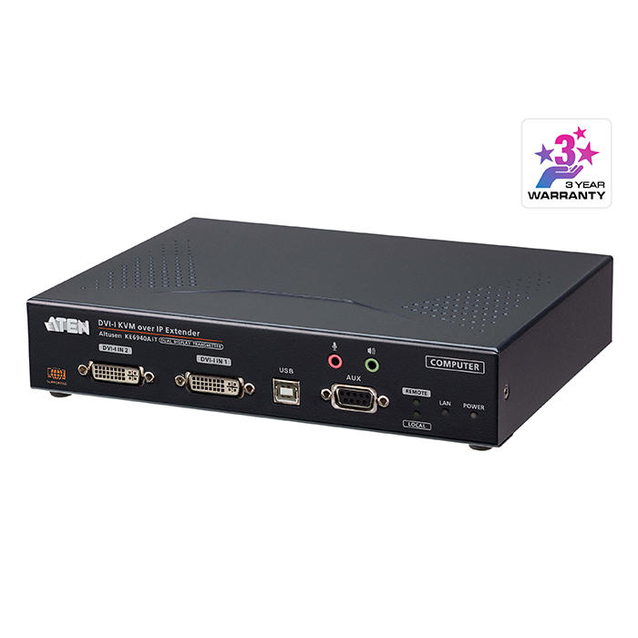 KE6940AIT  USB Dual Display DVI-I KVM over IP Transmitter with Internet Access, Local Console, Power/LAN Redundancy (SFP Slot), RS-232 Cont