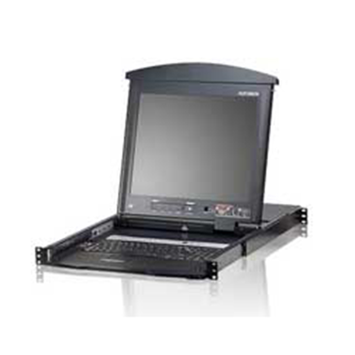 KL1508AM-UK  Consola LCD dual rail con switch KVM integrado multi-interfaz Cat 5 de 8 puertos Teclado UK