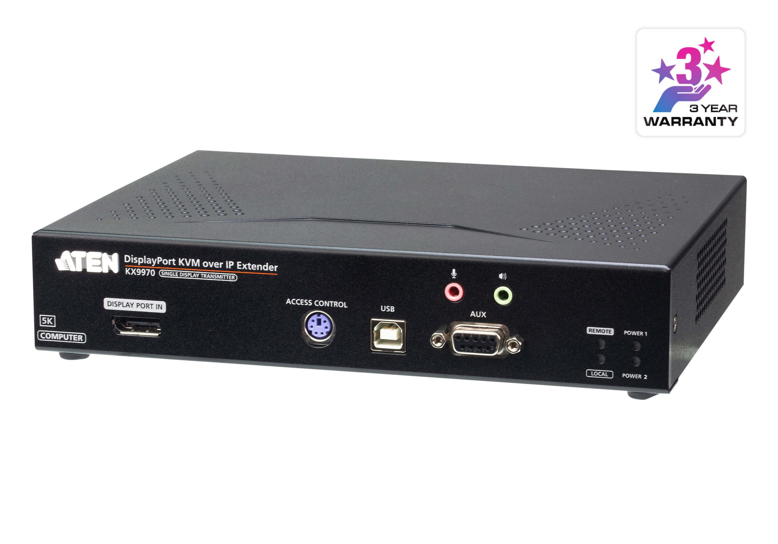 KX9970T-AX-G  5K DisplayPort KVM over IP Transmitter with USB Isochronous Transfer, Power/LAN Redundancy (2x10Gbps SFP+ slots), 1xRJ-45