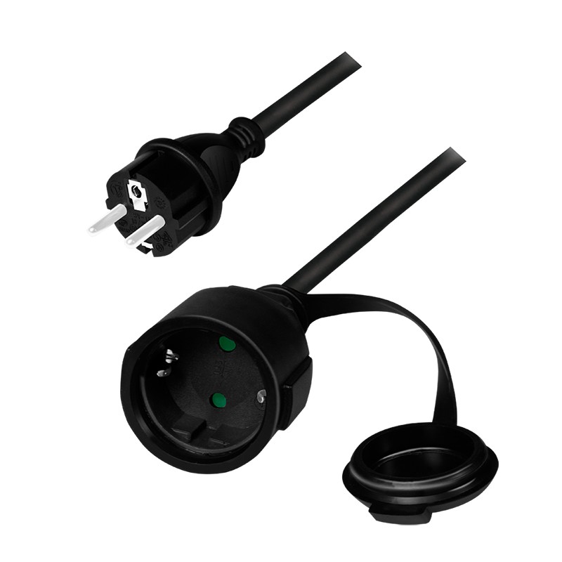 LPS102  Prolongador cable eléctrico schuko M a H de  5 m Negro Tapa USO INTERIOR EXTERIOR     Bolsa de Colgar Retail