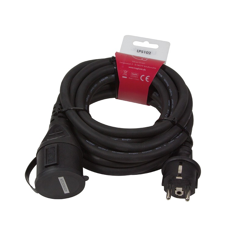 LPS102  Prolongador cable el&eacute;ctrico schuko M a H de  5 m Negro Tapa USO INTERIOR EXTERIOR     Bolsa de Colgar Retail