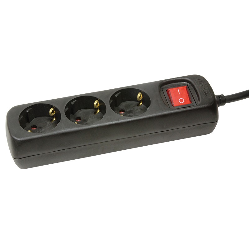 LPS206B  Regleta de  3 tomas con Interruptor Negra y  1,4 m 16 A, 50 Hz, max. 3500 W