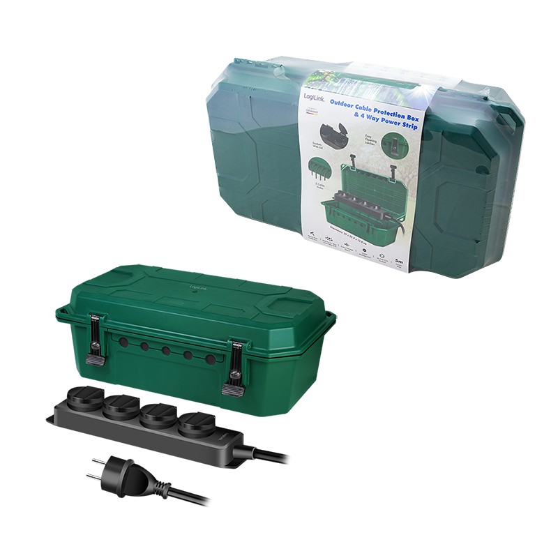 LPS284  Caja Electrica exterior IP54 Verde 390x228x138mm Con regleta exterior 4 tomas negra y tapa Logilink