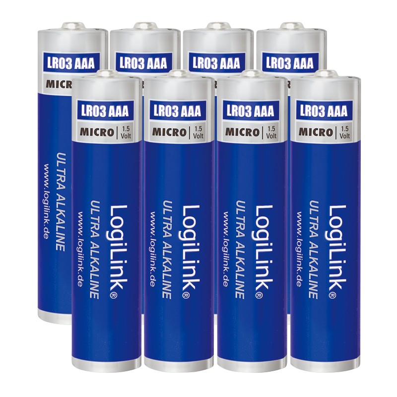 LR03F8  Pila Alcalina   LR03 AAA 1,5V    8 x Retractil Industrial Logilink