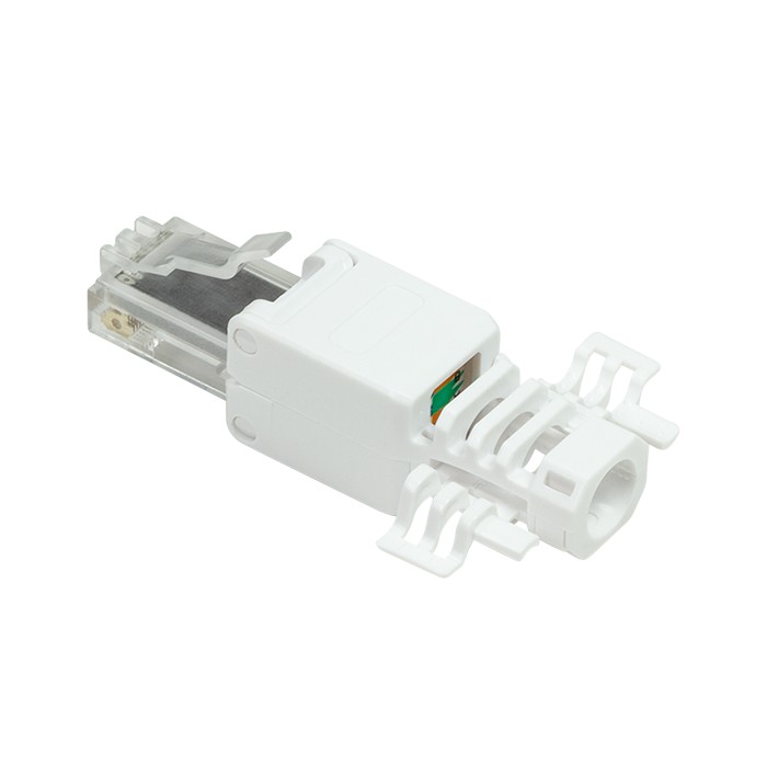 MP0028  Conector modular Cat 6A RJ45 M UTP Sin Herramienta Blanco