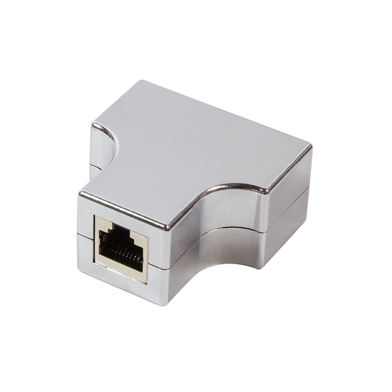 MP0037  Adaptador H2H RJ45 Hembra (8P8C) a 2 x RJ45 Hembra (8PC) METALIZADO