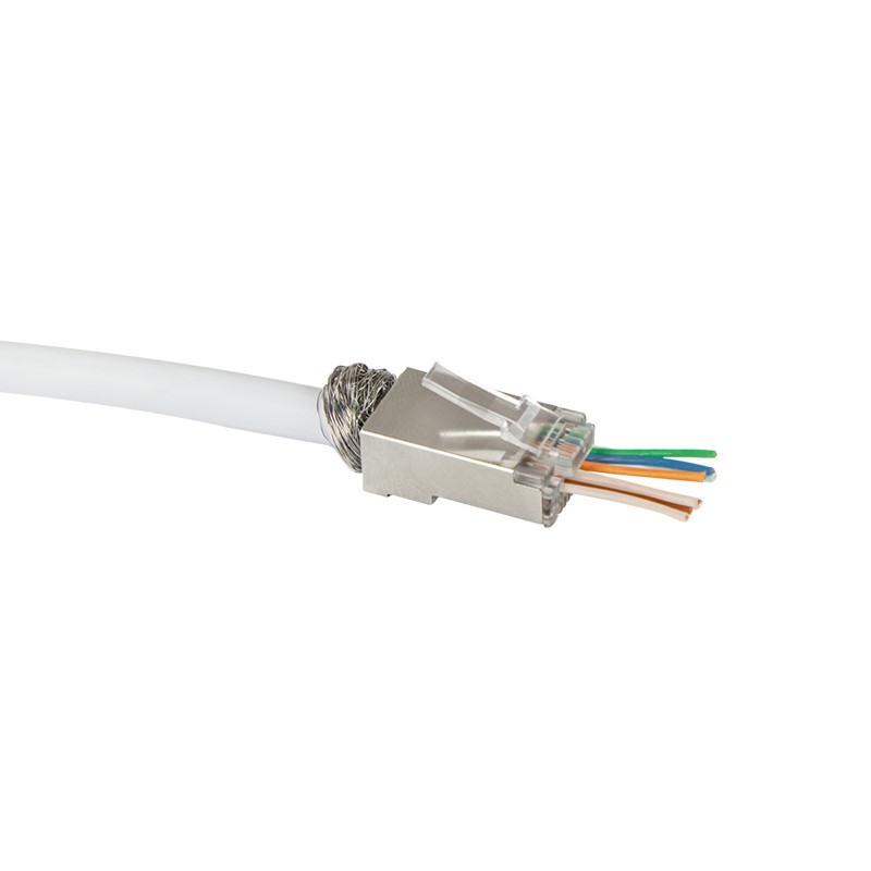 MP0077  Conector modular Cat 6 RJ45 Macho STP Apantallado Cable pasante (bolsa de 50 unidades) pass-throug