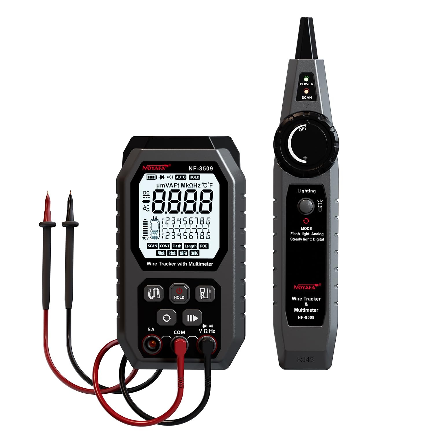 NF-8509  Noyafa NF-8509: Multímetro digital 2 en 1 multímetro digital para probar voltaje, resistencia, corriente, diodo, comprobador de