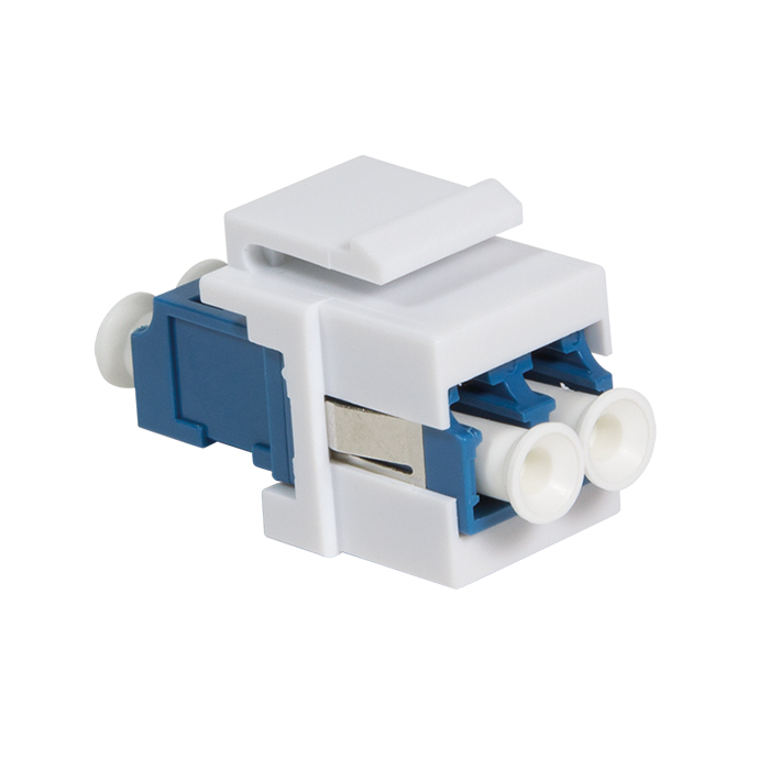 NK0030  Adaptador KeyStone Fibra Optica LC Hembra - LC Hembra Duplex Azul Blanco