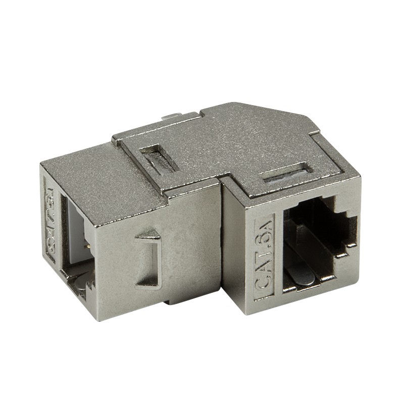 NK4025  Adaptador KeyStone RJ45 Hembra - RJ45 Hembra Cat 6A Apantallado Acodado 90º apto para el montaje en paneles