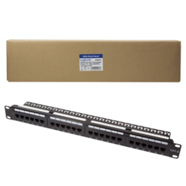 NP0004A  Panel 19"  24 Puertos  UTP Cat 6 Negro  1U Con Sujetacable Logilink **Ultimas Unidades****
