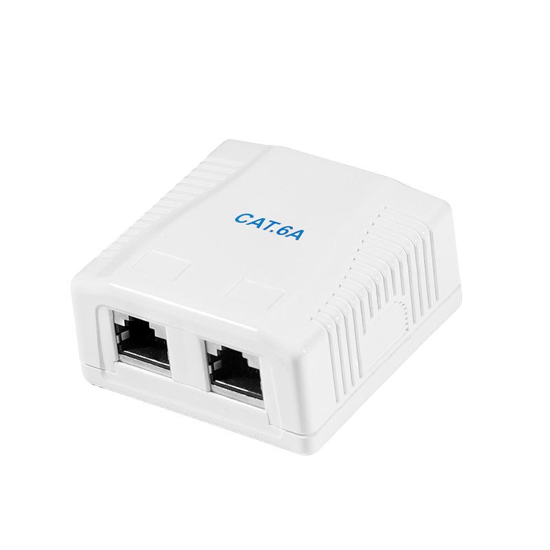 NP0097  Roseta montaje en superficie Cat.6A, 2 x RJ45 FTP, color blanco  RAL9003 Blanco Logilink