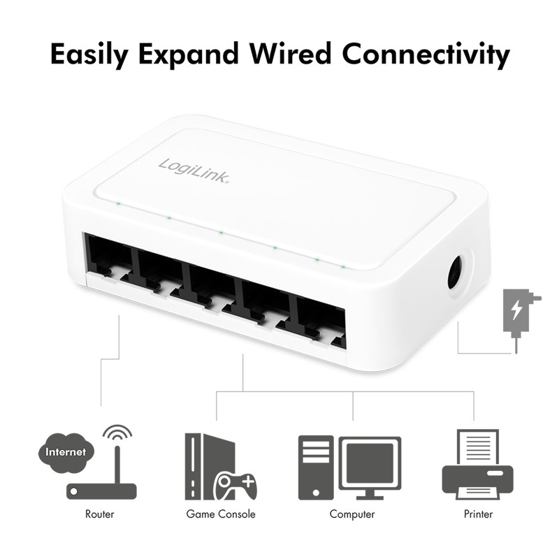 NS0114  Switch  5 puertos Gigabit Blanco Plastico Logilink