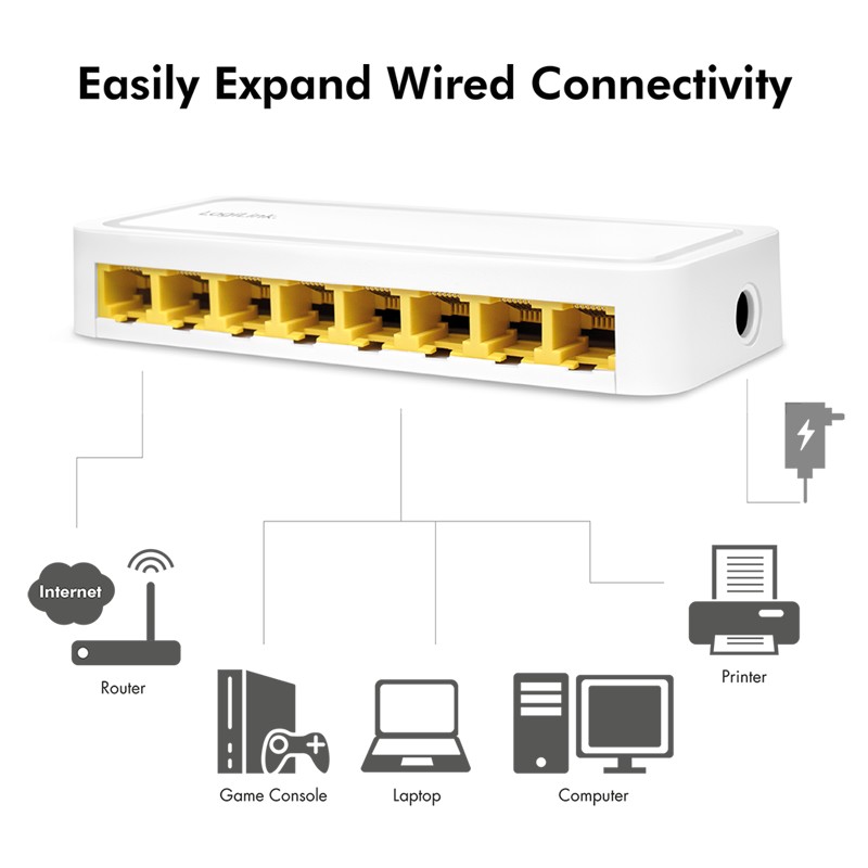 NS0115  Switch  8 puertos Gigabit Blanco plastico Logilink