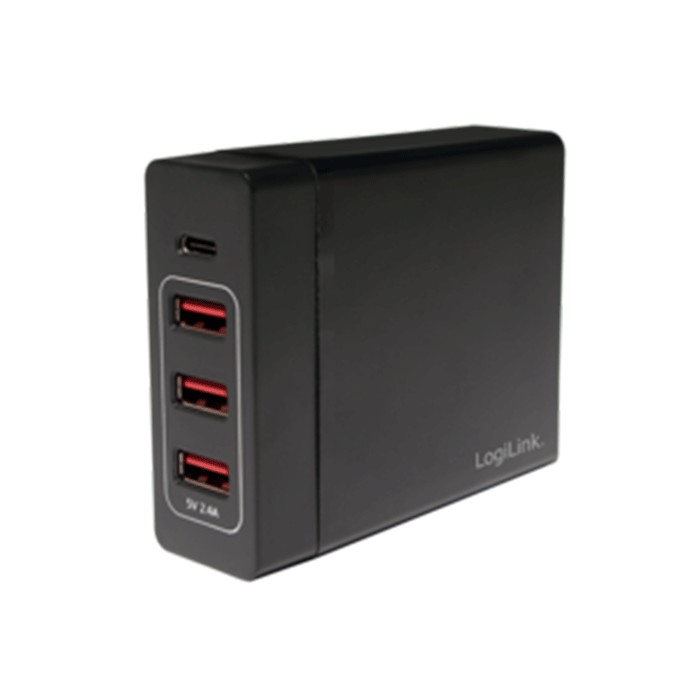 PA0122  Cargador  72W USB 4 puertos, 1 USB-C, 3 USB-A, IC Negro Sobremesa Logilink