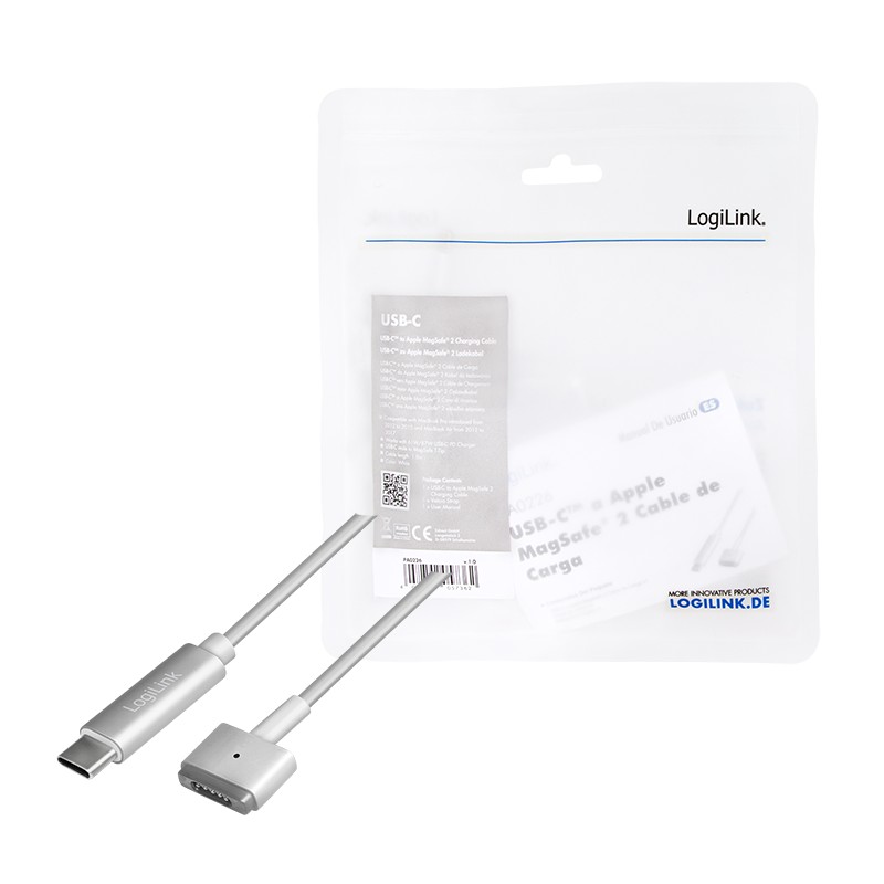 PA0226  Cable de carga USB-C to Apple Mag Safe 2 1,80 m Plateado
