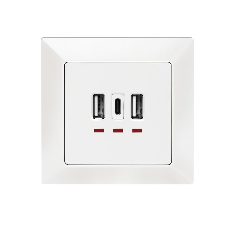 PA0254  Toma de pared Cargador USB (2 USB-A 12W max.y 1 USB-C 15W max.), Prof. Max. 30mm Blanco Logilink