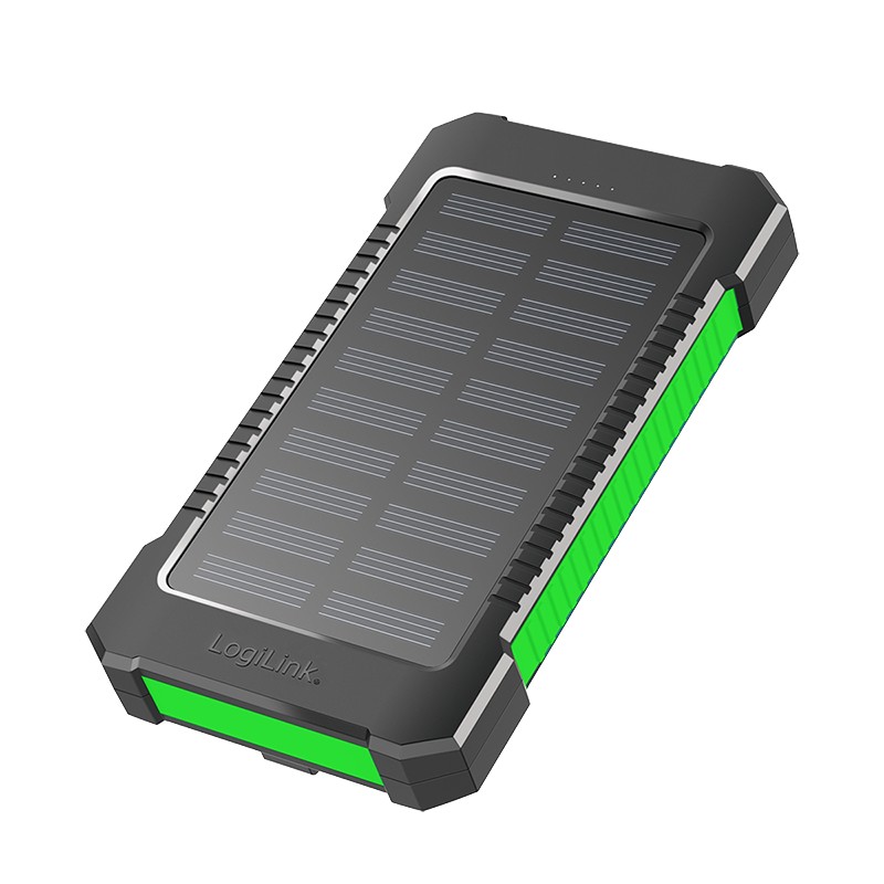 PA0303  Bateria Externa Power Bank  8000  Solar 2 puertos USB-A de control de calidad Linterna Negro Verde Logilink